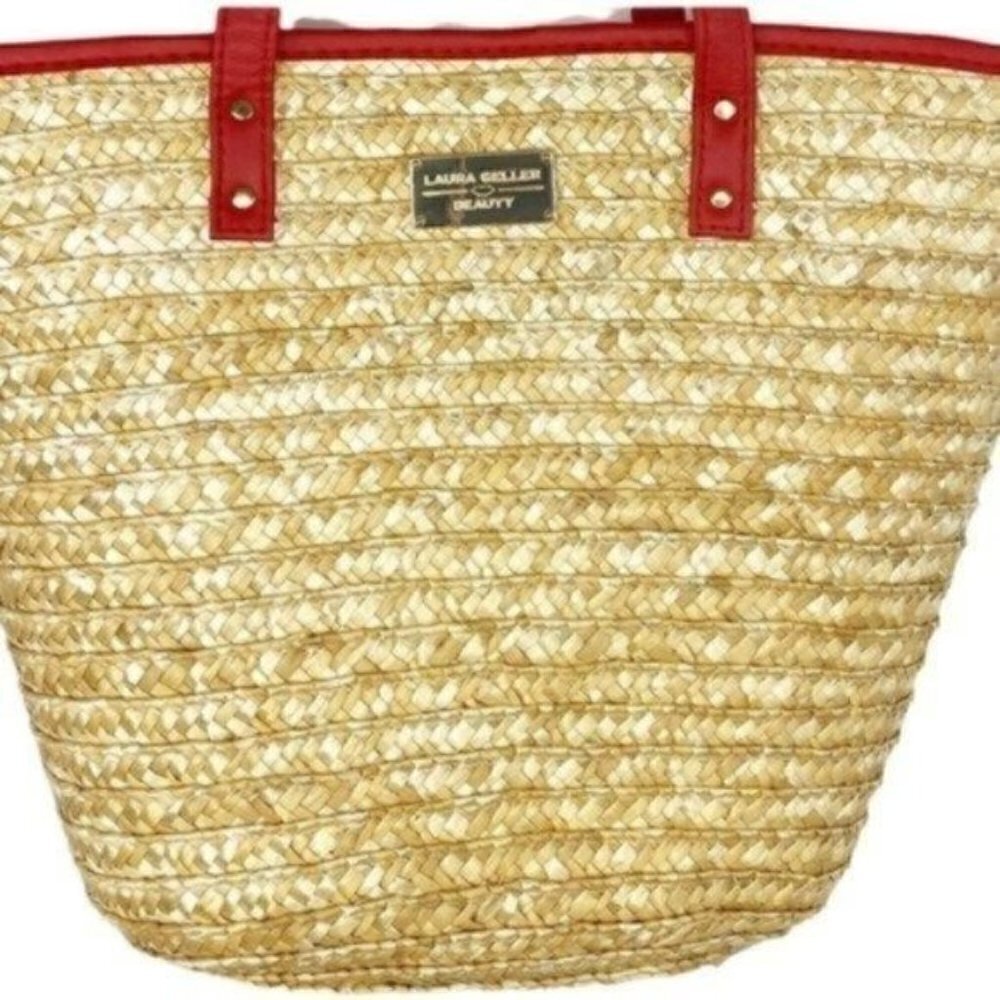 Laura Geller Beauty Lined straw tote beauty bag 11” X 15”  Woven Wheat Straw - Picture 3 of 8